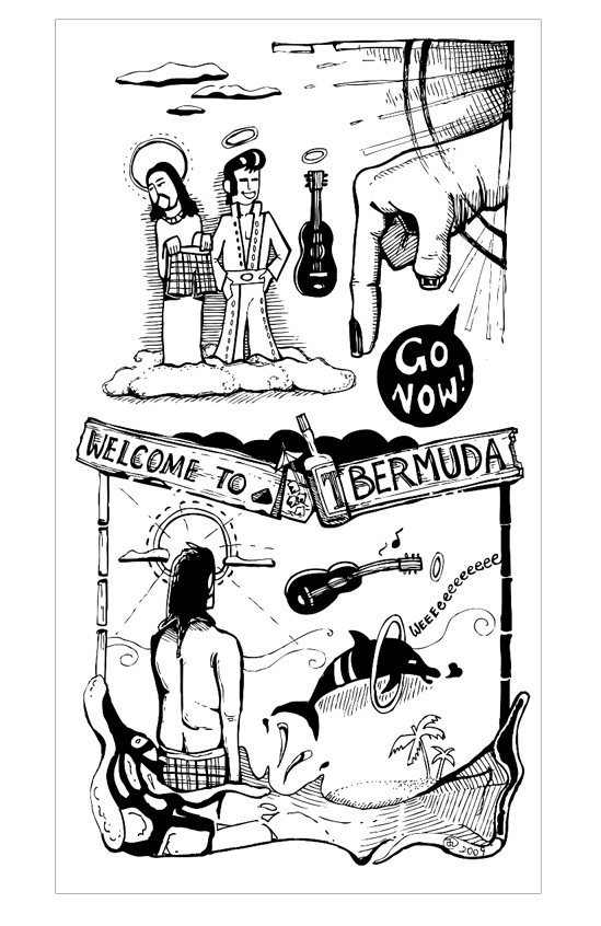 Chen - Jesus and Elvis on a Beach in Bermuda